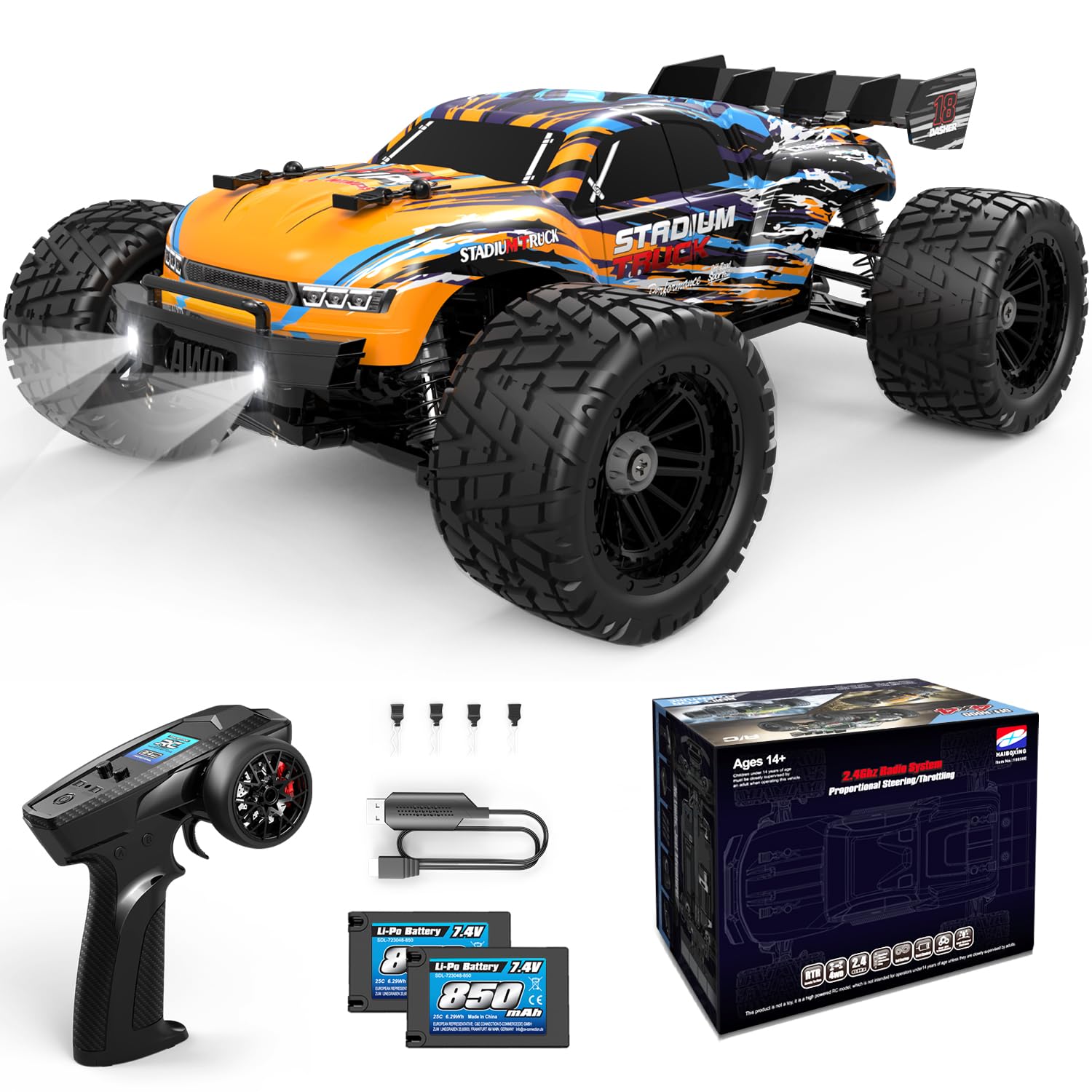 HAIBOXING Ferngesteuertes Auto 4WD RC Auto 1/18 36 km/h Schnelles RC MonsterTruck 2.4Ghz All Terrain Rennauto Ferngesteuert RC Buggy,Ferngesteuert Monstertruck für Kinder und Erwachsene 18858E