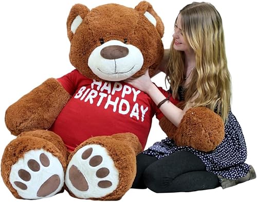 Miniatura 2 de Big Plush Feliz Cumpleaños Gigante Oso de Peluche Cinnamon Color Lleva Camiseta Que Dice Feliz Cumpleaños