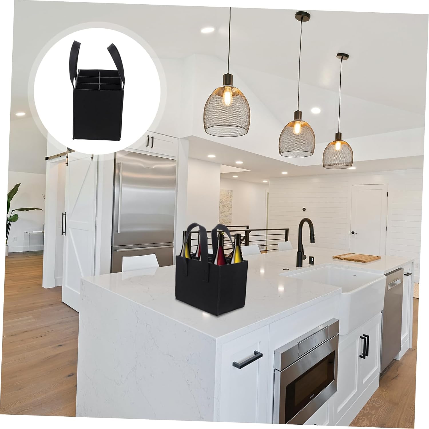 Wine Bottle Storage Bag for 6 Bottles, Black Felt Carrier