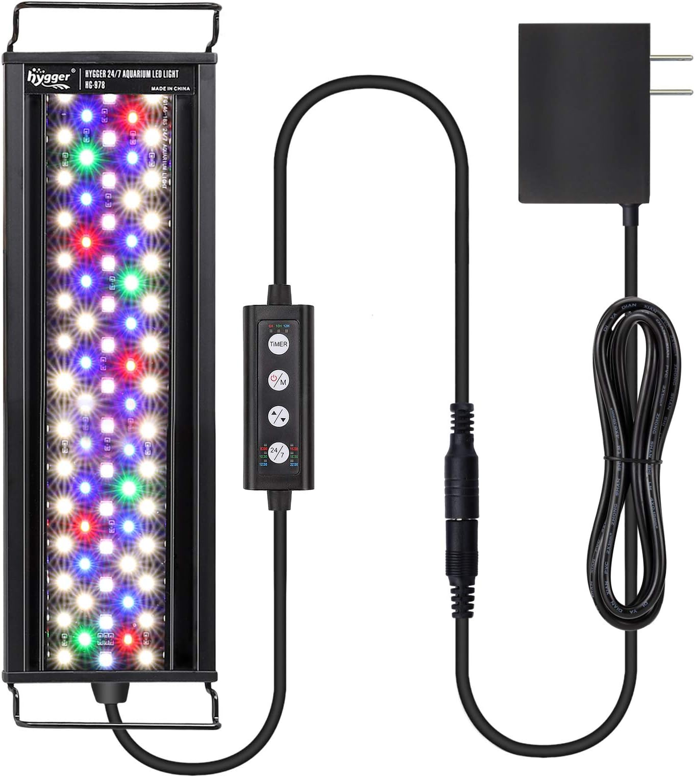 Fish Aquarium LED Light, 14W 24/7 Lighting Sunrise-Daylight-Moonlight Mode DIY , Adjustable Timer/Brightness with Extendable Bracket 7 Colors for Planted Tank