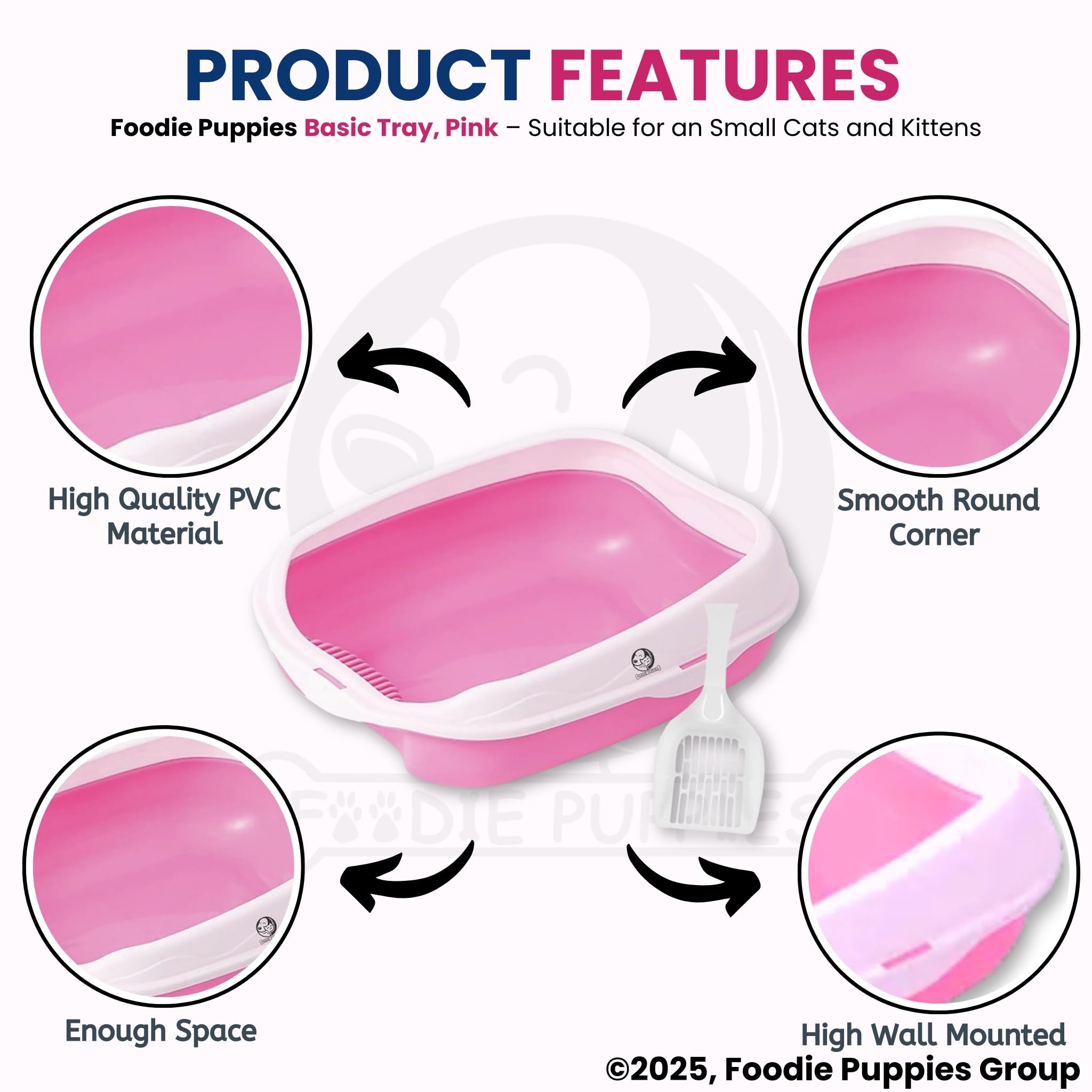 Foodie Puppies Litter Tray Box for Cats & Kittens (Large) (47x37x19cm) | Basic Cat Tray High Side Rim with Free Litter Scooper, Semi Enclosed, Bedpan Potty, Toilet Training (Colour May Vary) 3
