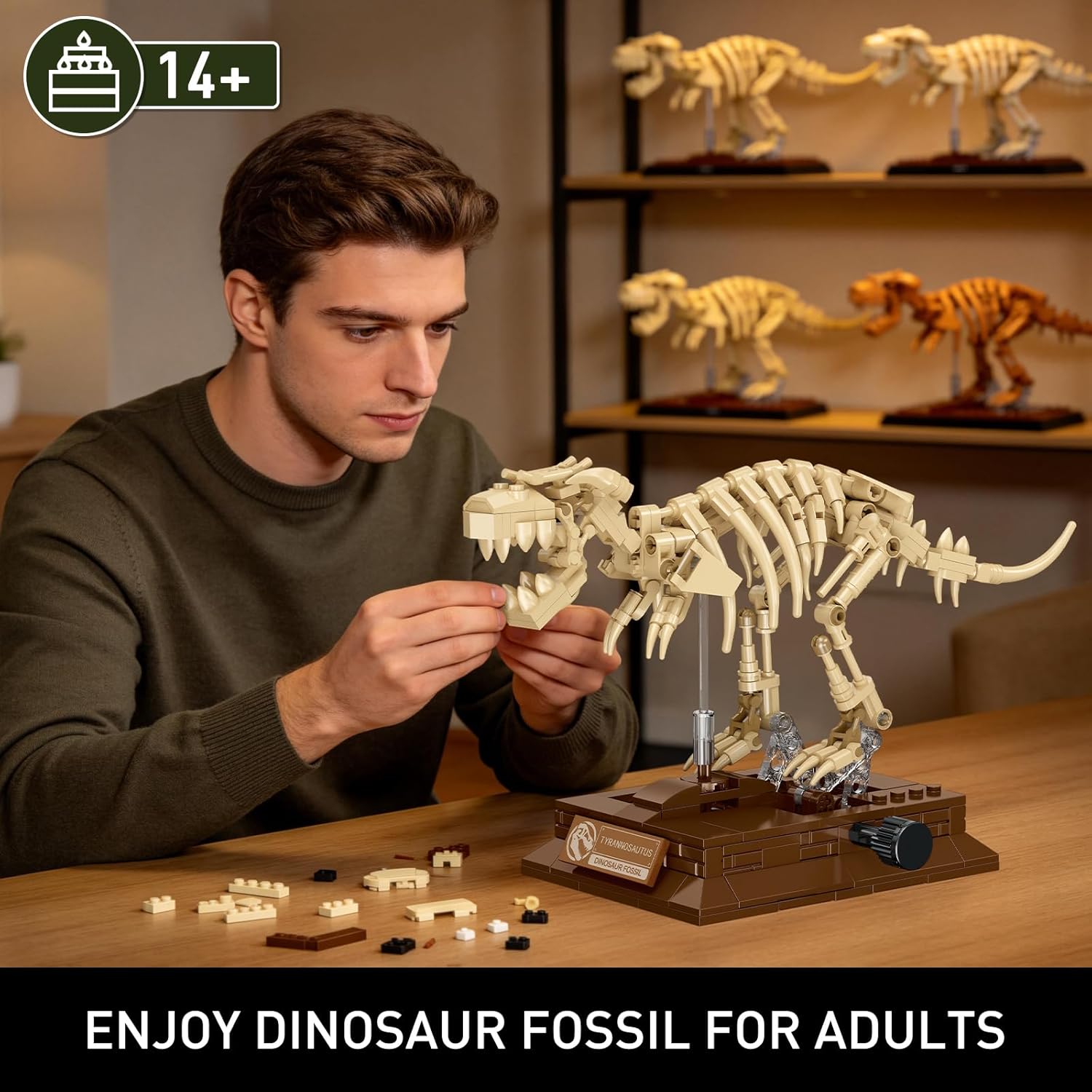 HIGH GODO T. Rex Dinosaur Fossils Building Set with Display Base, Tyrannosaurus Rex Dinosaur Fossil Set, Skeleton Model Set for Home Decor, Ideal Gift for Fossil Lovers Teens Adult 14+ (289PCS)