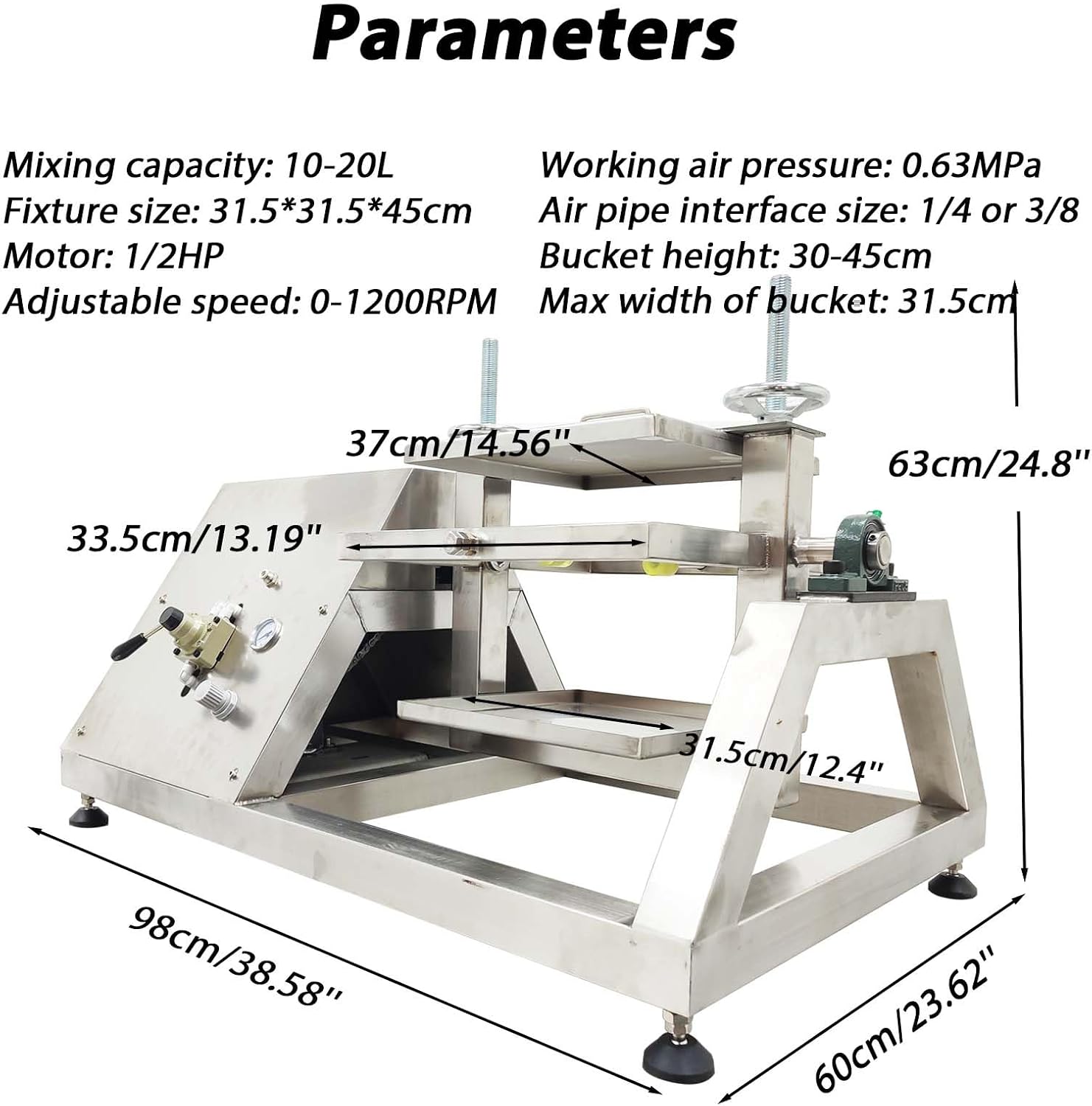 5 Gal Industrial Adjustable Speed Paint Shaker, Heavy Duty Paint Mixer Machine, 1/4'' & 3/8'' Trachea Interface, 360° Rotation Pneumatic Shaker for Paint, Coating, Ink