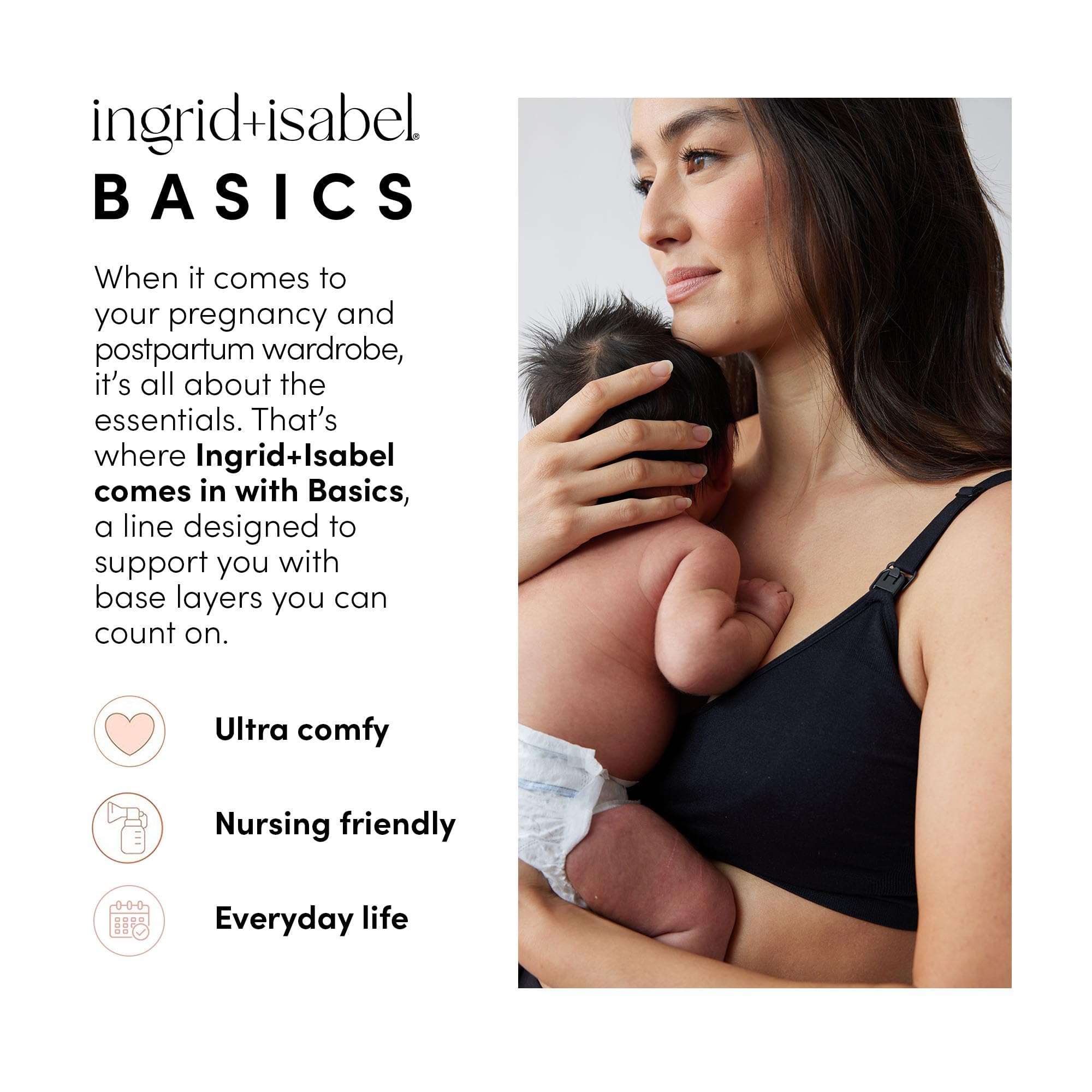 Ingrid & Isabel Basics Bellaband, fascia per ombelico premaman, estensione per pantaloni e jeans, per gravidanza e postpartum, nero, S