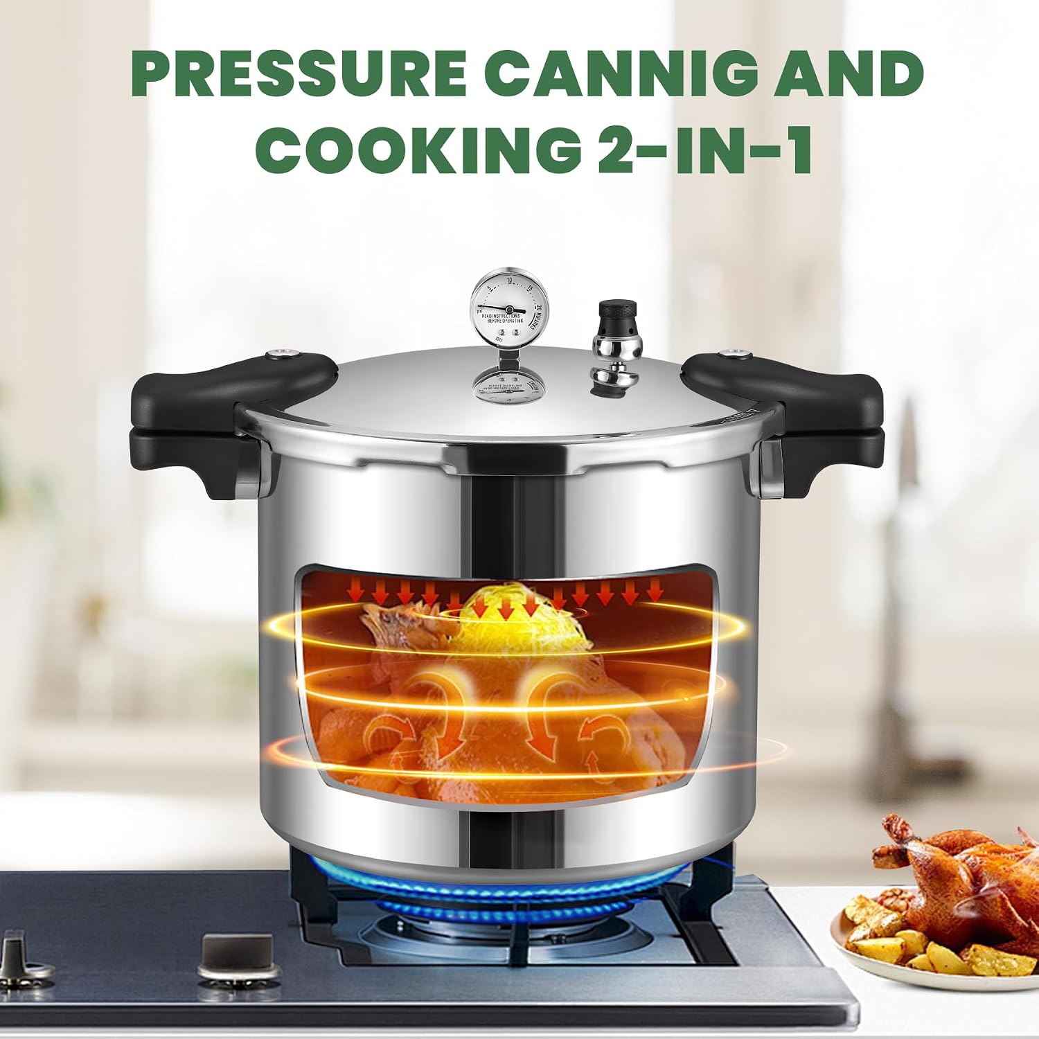 Huanyu pressure canner used for both canning and cooking, showing internal heat circulation.
