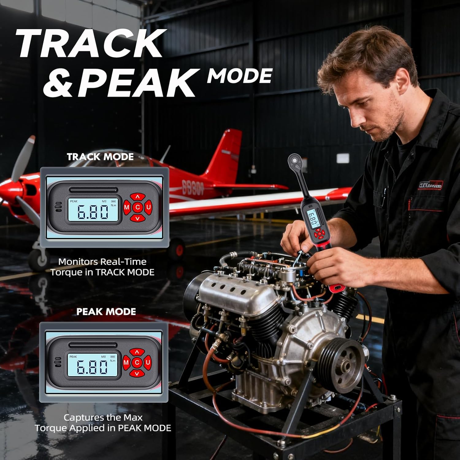 3/8 Torque Wrench Digital (5-99.6 Ft.Lb/6.8-135 N.m) ±2% Accuracy Digital Spark Plug Socket & Tire Inch Pound Torque Wrench with Buzzer and LED Flash Notification Track Mode for Moto Auto