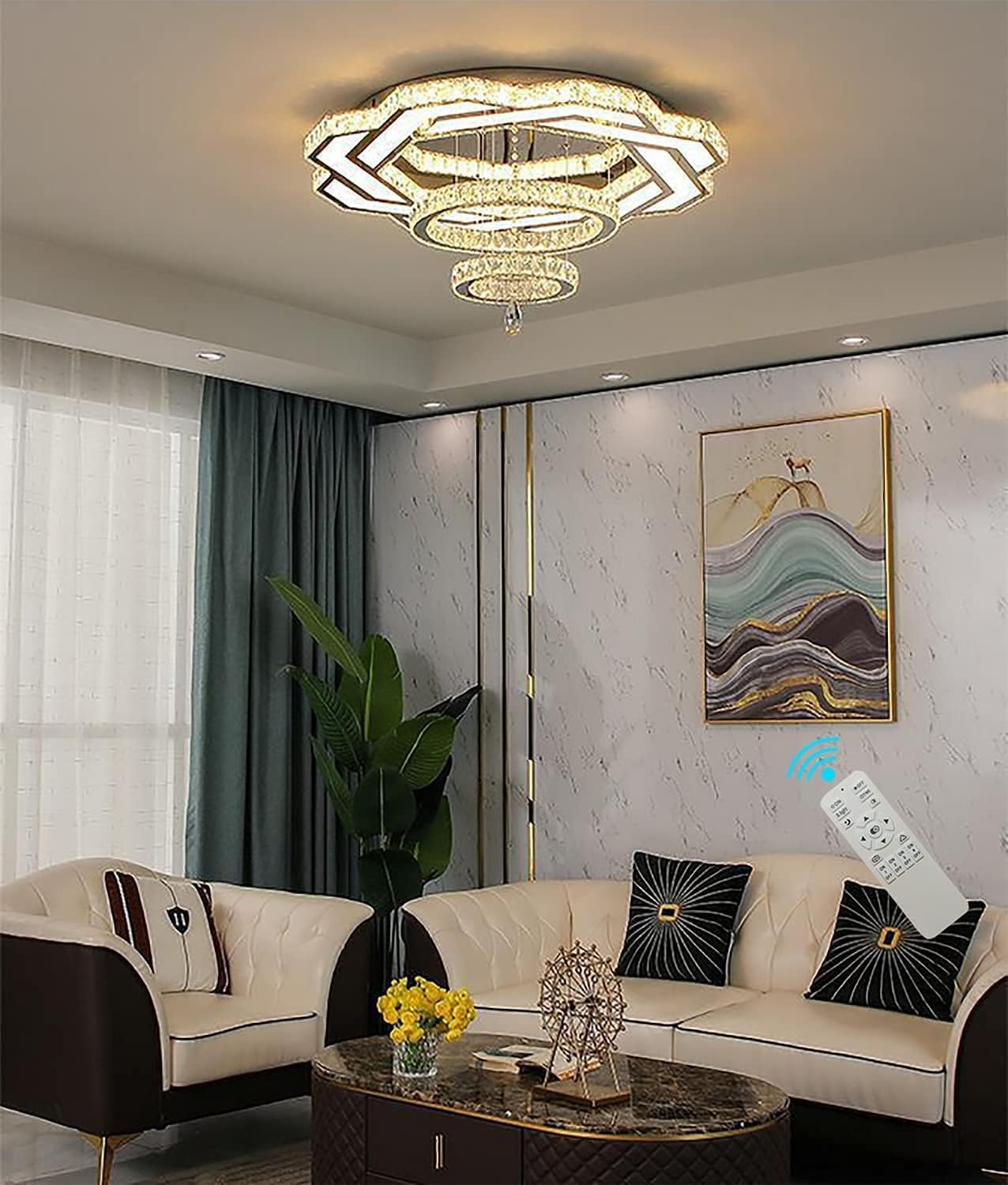 23.6inchess Modern Crystal Large Chandelier lamparas de techo Round Ring Dimmable Lighting Ceiling Lamps Round Shandaler for Bedroom Dining high Ceiling Chandeliers - - 