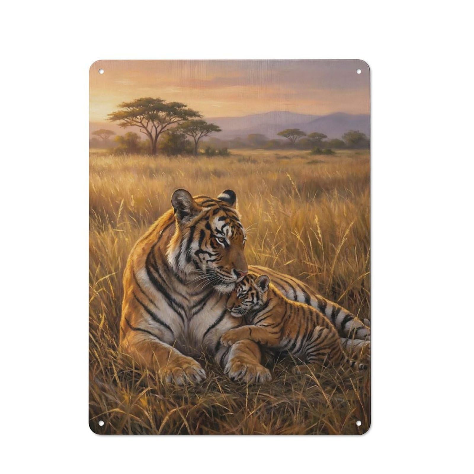 Industrial Tiger Mother And Cub in Savannah Retro Metal Sign 40x30cm, Shed Wall Plaque for Garage, Workshop, Shed Or Utility Room