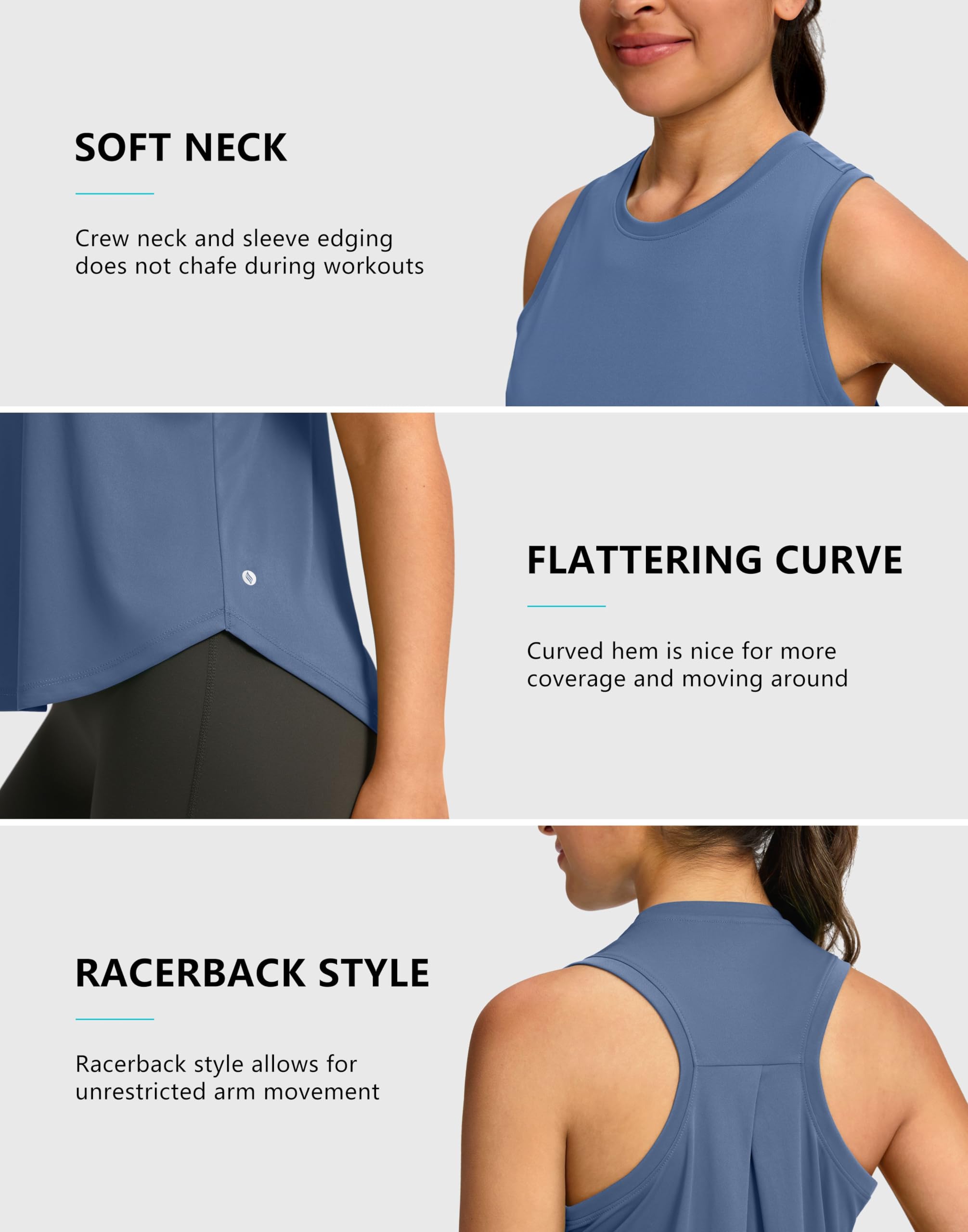 SANTINY Top da donna senza maniche leggero per tennis, yoga, palestra, atletica, corsa, canotta da donna