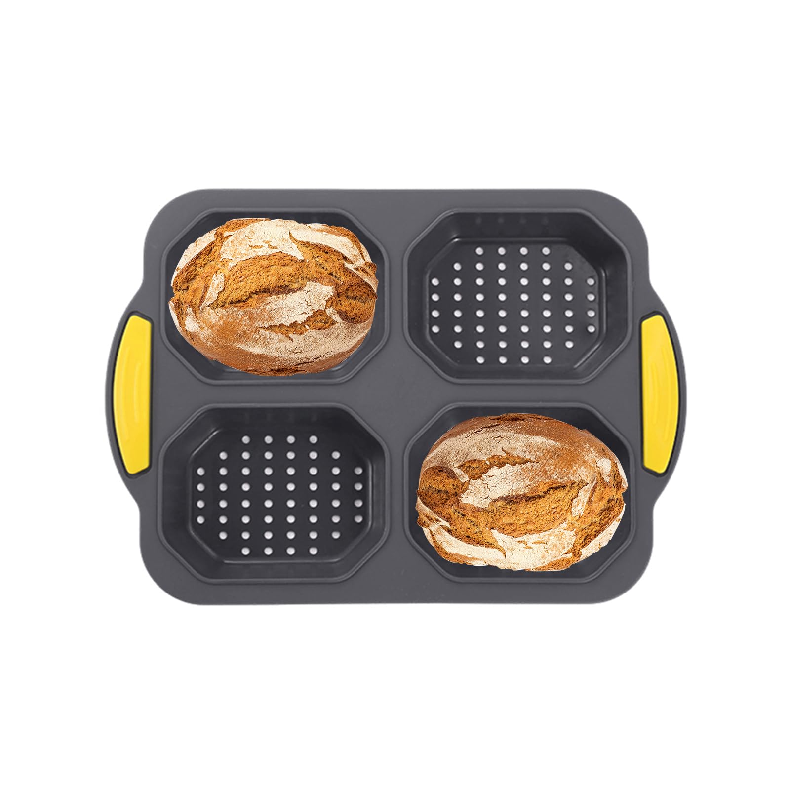 Loaf Pan with Four Small Buns, French Bread Loaf Pan, Bread Pan Non-stick Pan, Easy to Release Household Silicone Food Baking Breakfast Afternoon Tea Romantic Dinner Tool