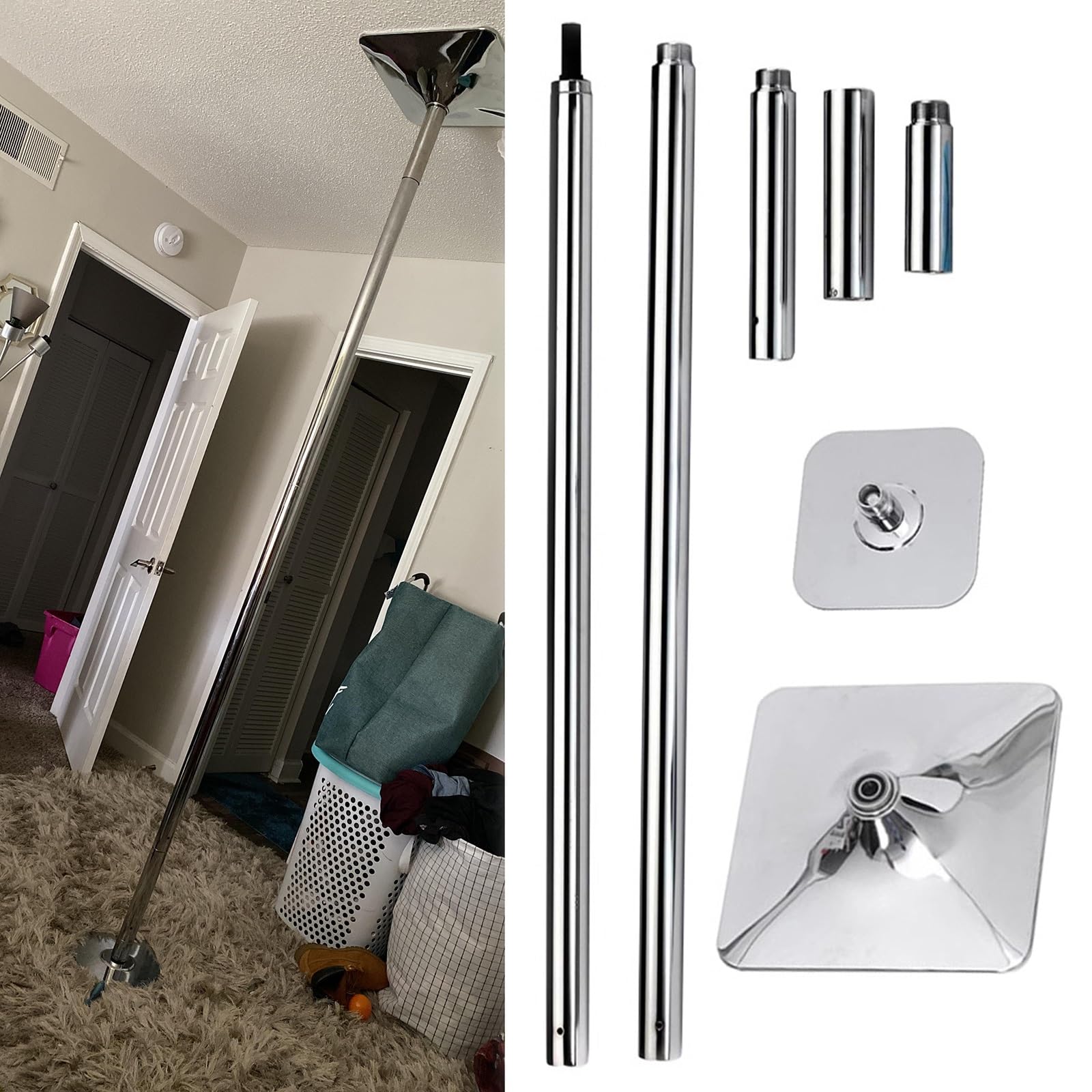Barre et poteau de danse rotatif hauteur 3m80 pour sol bois dur et tapis de maison