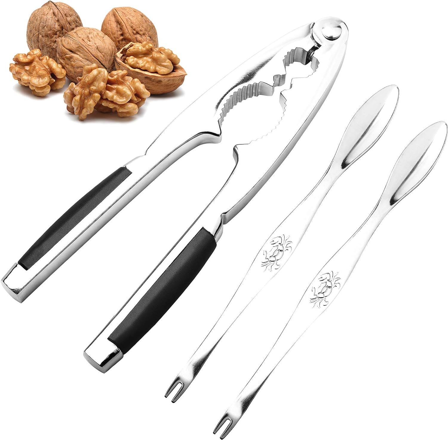 Anwenk Nut Crackers for All Nuts Nutcracker Pecan Walnut Nut Crackers with 2 Picks Heavy Duty Shell Seafood Cracker Tool