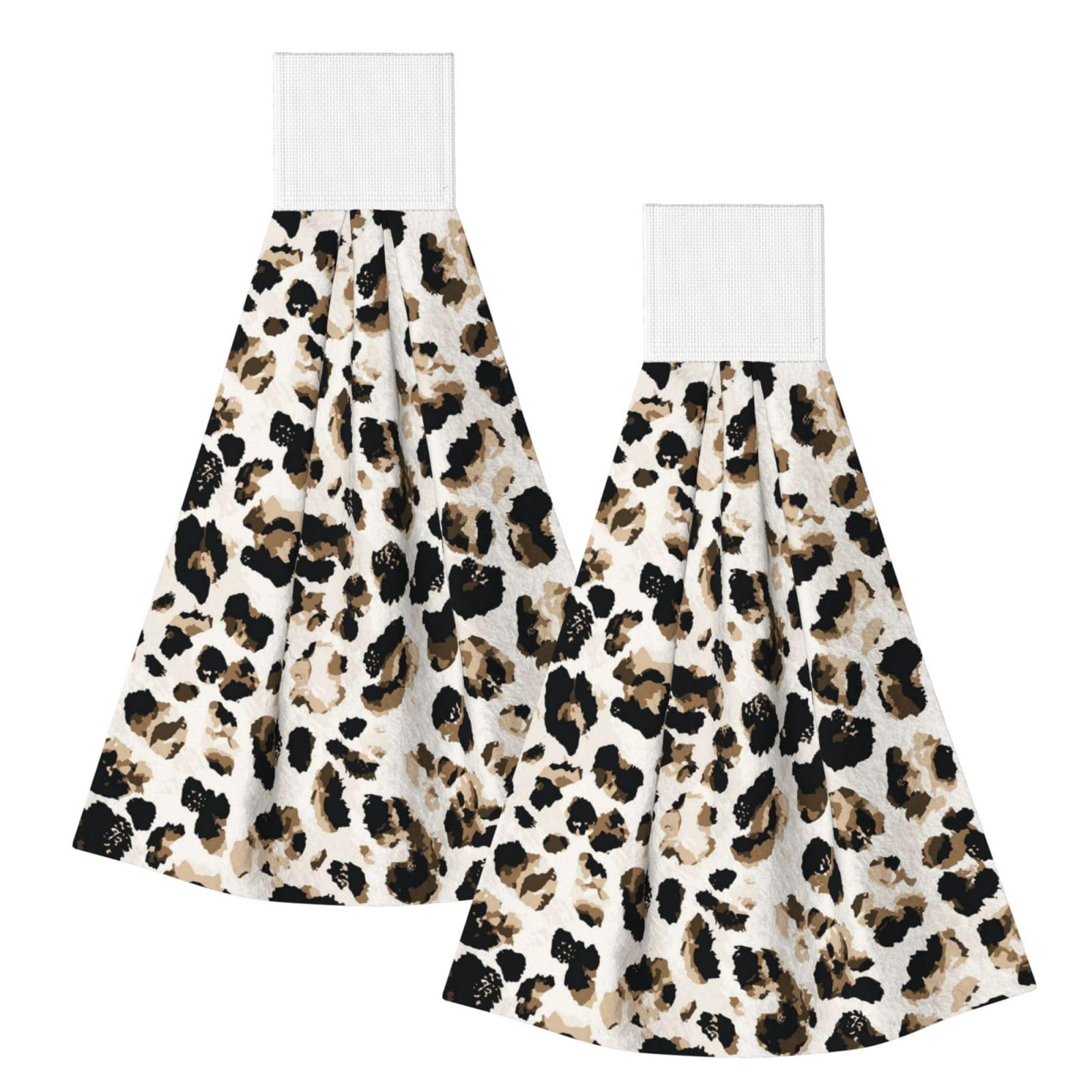 DOPKLNA Leopard Pattern, 2 Pcs Hanging Coral Fiber Hand Towels for Bathroom, Absorbent Kitchen Towels