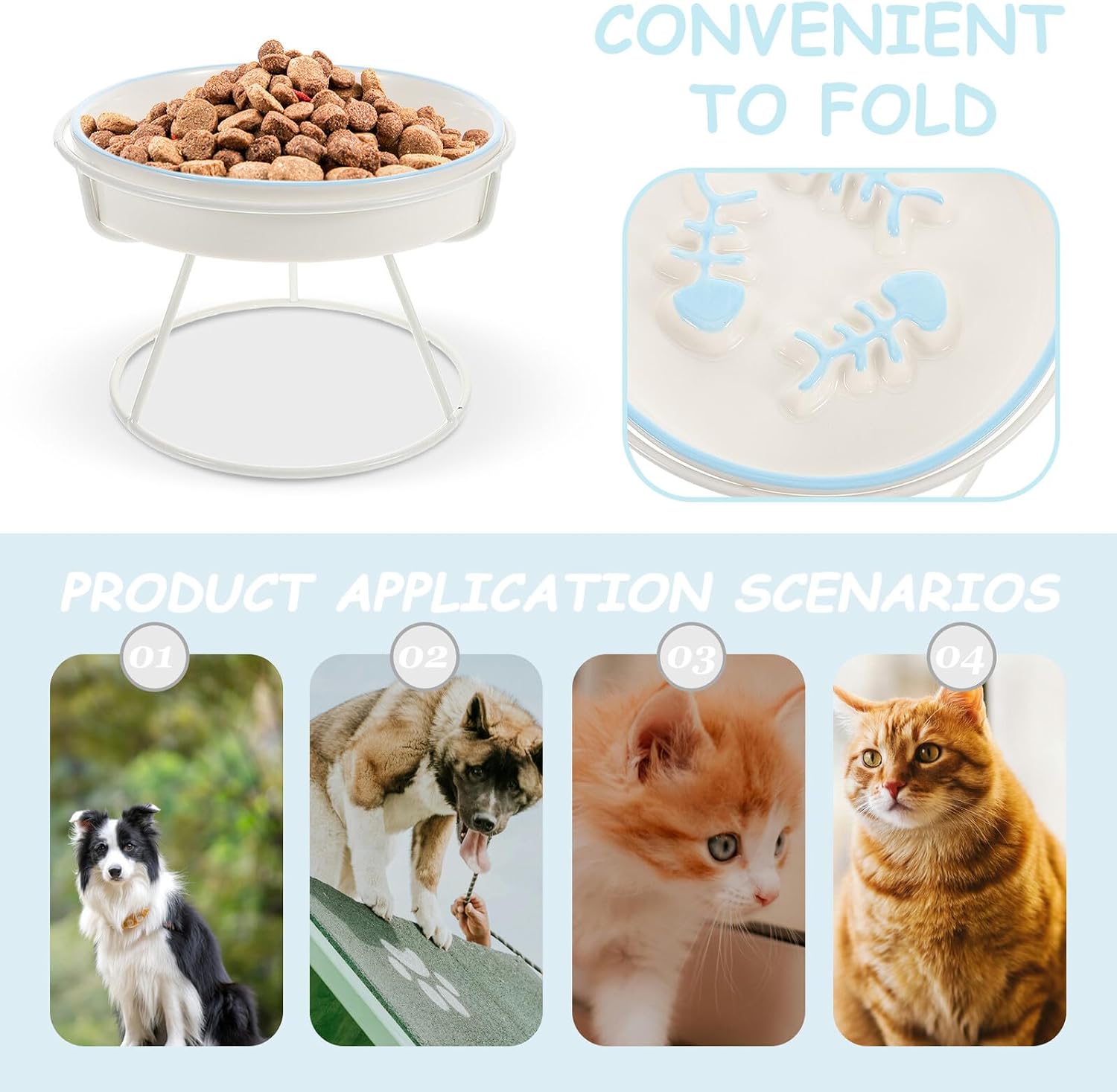 Generic Ceramic Slow Feeder Cat and Puppy Bowl Raised Elevated Pet Food Dish with Stand Blue Slow Consumption Water Bowl for Indoor Small Dogs and Cats