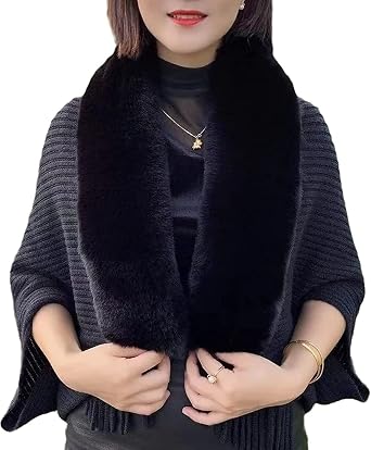Ladies Knitted Loose Thickened Shawl Coat, Softies Fur Shawls and Wraps for Weddings Evening Dresses, Faux Fur Shawl Cape