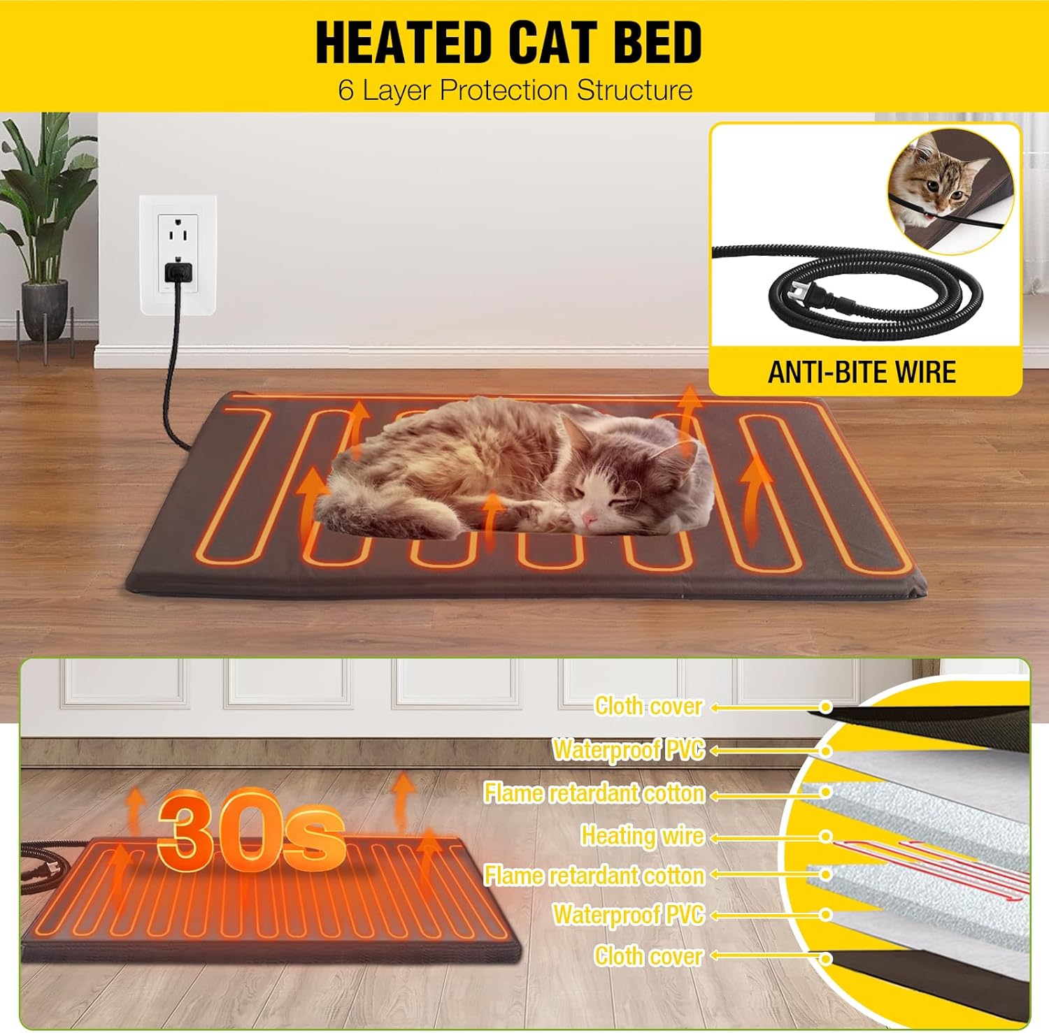 Aivituvin Outdoor Cat House Heated Kitty Shelter with 100% Insulated Liner & Heating Pad Weatherproof Feral Kitty Shelter for Winter,Large Opening Roof