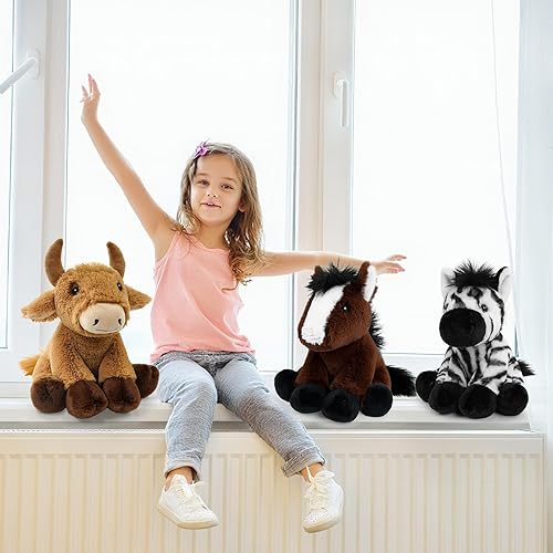 Miniatura 4 de Juguetes de peluche de toro, 8.5 pulgadas, suave y tierno juguete de animales de peluche de toro, lindos y realistas, regalos para niños y niñas,