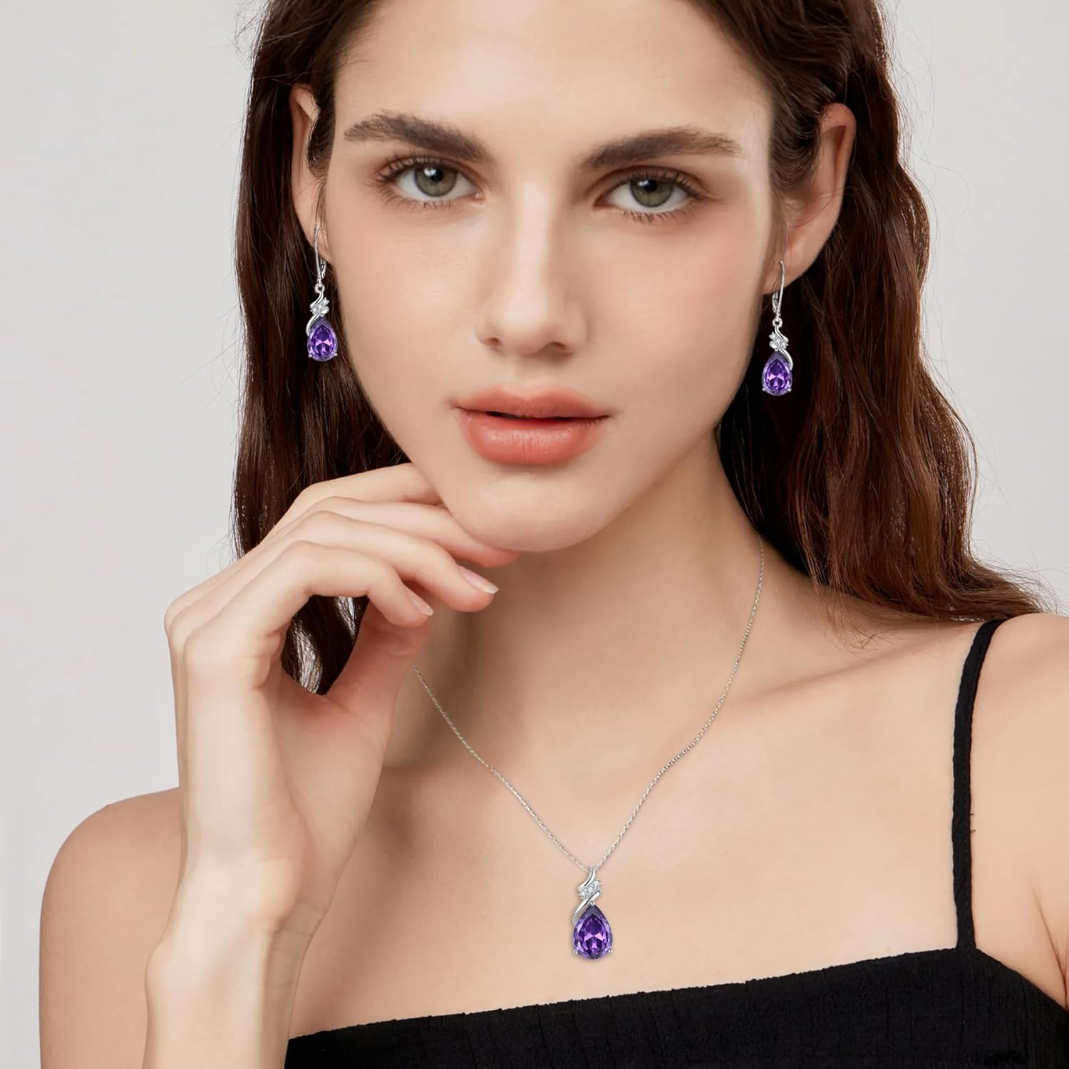 Teardrop Necklace 925 Sterling Silver Birthstone Pendant Necklace Created Gemstone Jewelry for Women