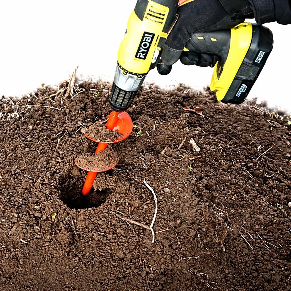 Tech Team 00777 Auger Hole Digger Bulb Planting 3" x 9" – Compact Drill-Powered Garden Auger Planting Bulbs, Flowers, Herbs, Bedding Plants & Container Gardening – Heavy-Duty Steel Soil Digging Tool image 2