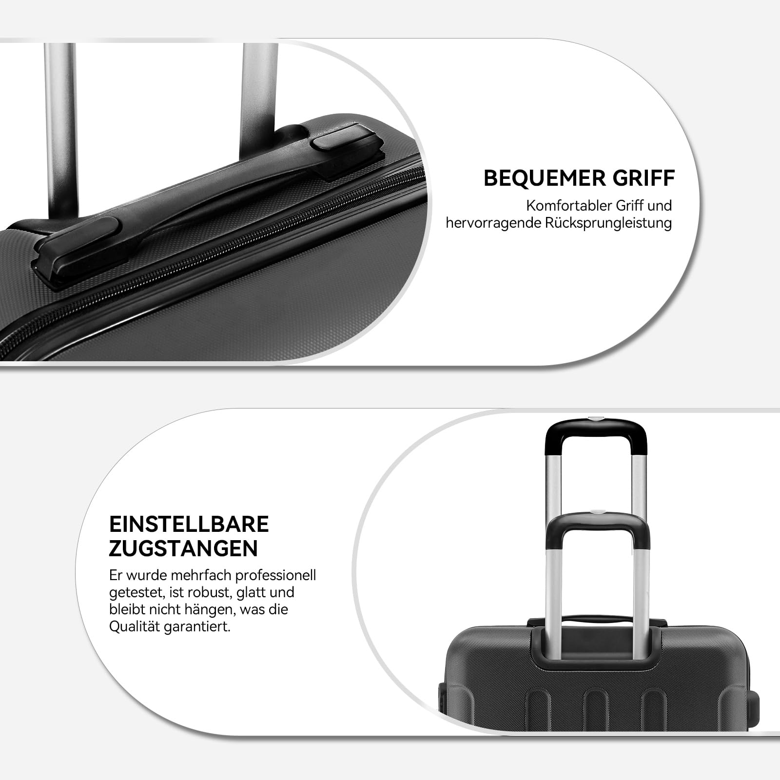 BEIBYE Handgepäck Koffer M 55 cm – Kabinenkoffer aus ABS, leicht, 360° Doppelrollen, Reisekoffer für Kurzreisen, Schwarz