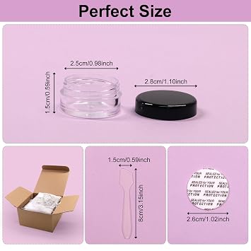 SumDirect 5 Gram Cosmetic Containers - 100Pcs Sample Jars with Lids, Small Plastic Makeup Sample Containers with 10Pcs Organza Bags and a Scoop