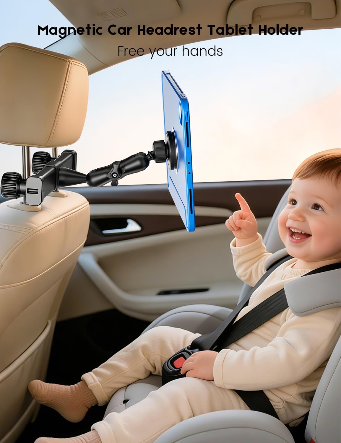 OHLPRO Tablet Holder for Car Headrest,360°Adjustable Magnetic Tablet Mount for Car Backseat,Gifts Road Trip Essentials for Kids,Fits for 4.7-17" Device Like iPad Pro, Air, Mini, Galaxy, Fire
