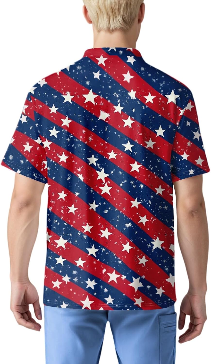 Men's Patriot Scrubs Shirts Athletic-Fit Short Sleeve USA Flag Print V Neck Scrub Top with Pockets