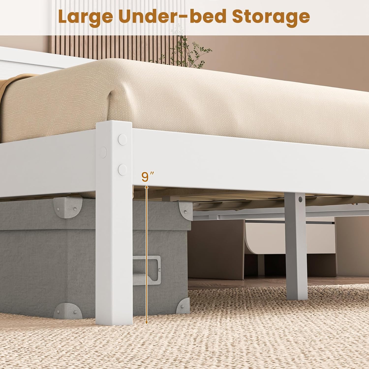Image showing the 9-inch under-bed storage space with a storage box.
