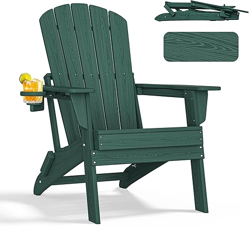 Miniatura 23 de nevilywood Silla Adirondack plegable, respaldo ergonómico extendido, portavasos, fácil montaje, plástico HDPE duradero, resistente a la intemperie