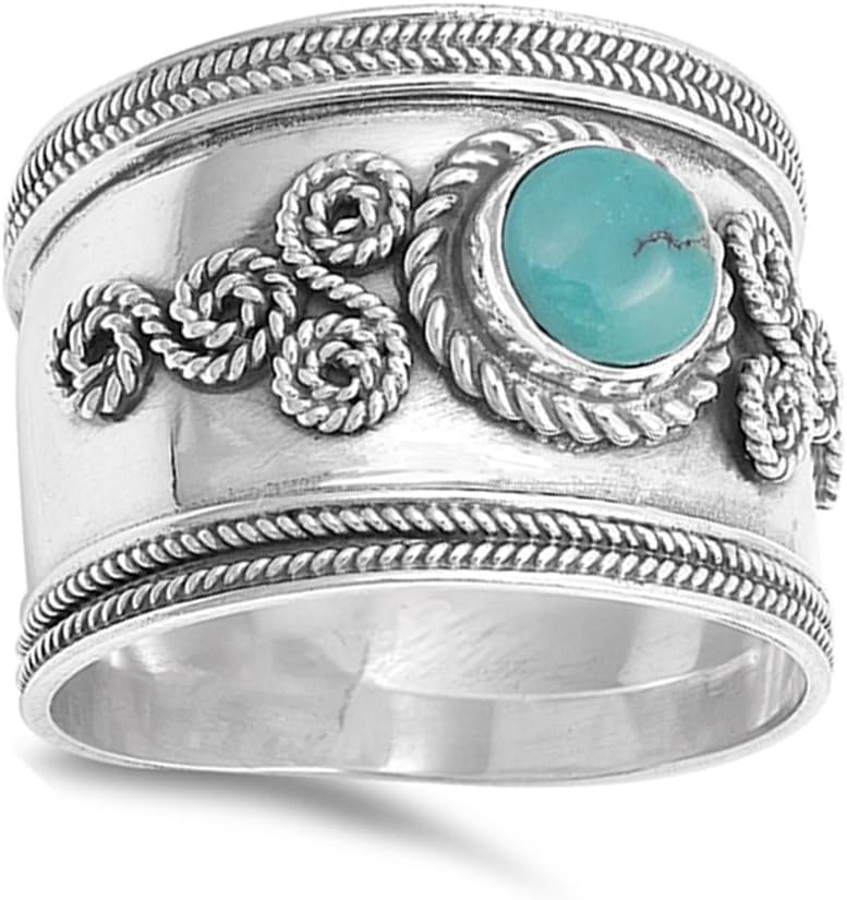 CHOOSE YOUR COLOR Sterling Silver Wide Bali Style Ring