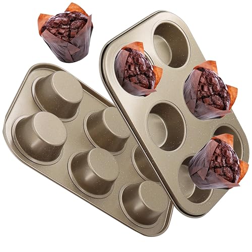 DRAONGYE Round Muffin Baking Pan 2 Packs, 6-Cup