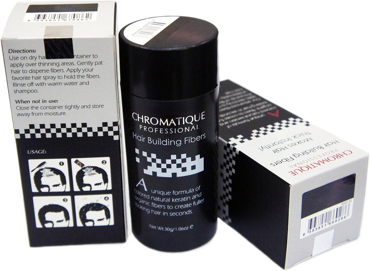Hair Building Thickening Fibers Black 30g 1.06oz Undetectable Hair Loss Concealer for Men & Women by Chromatique Professional