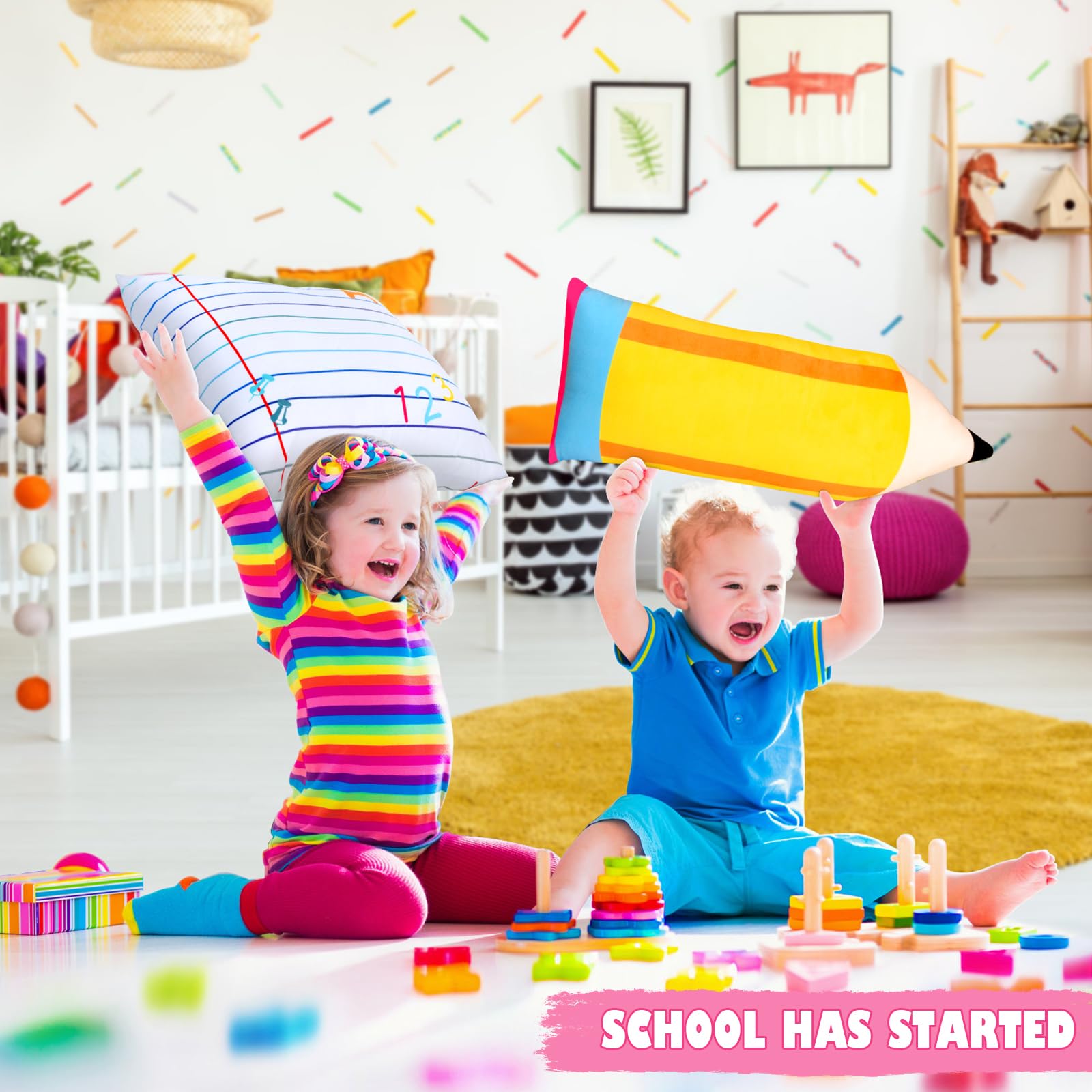 Niedliches Notizbuch, Bleistiftkissen, für Kinder, Klassenzimmer, großes Plüschkissen, für Schule, Schule, kreatives gefülltes Kissen für Lehrer, Zuhause, Lesezimmer, Sofa, Dekoration, Studenten