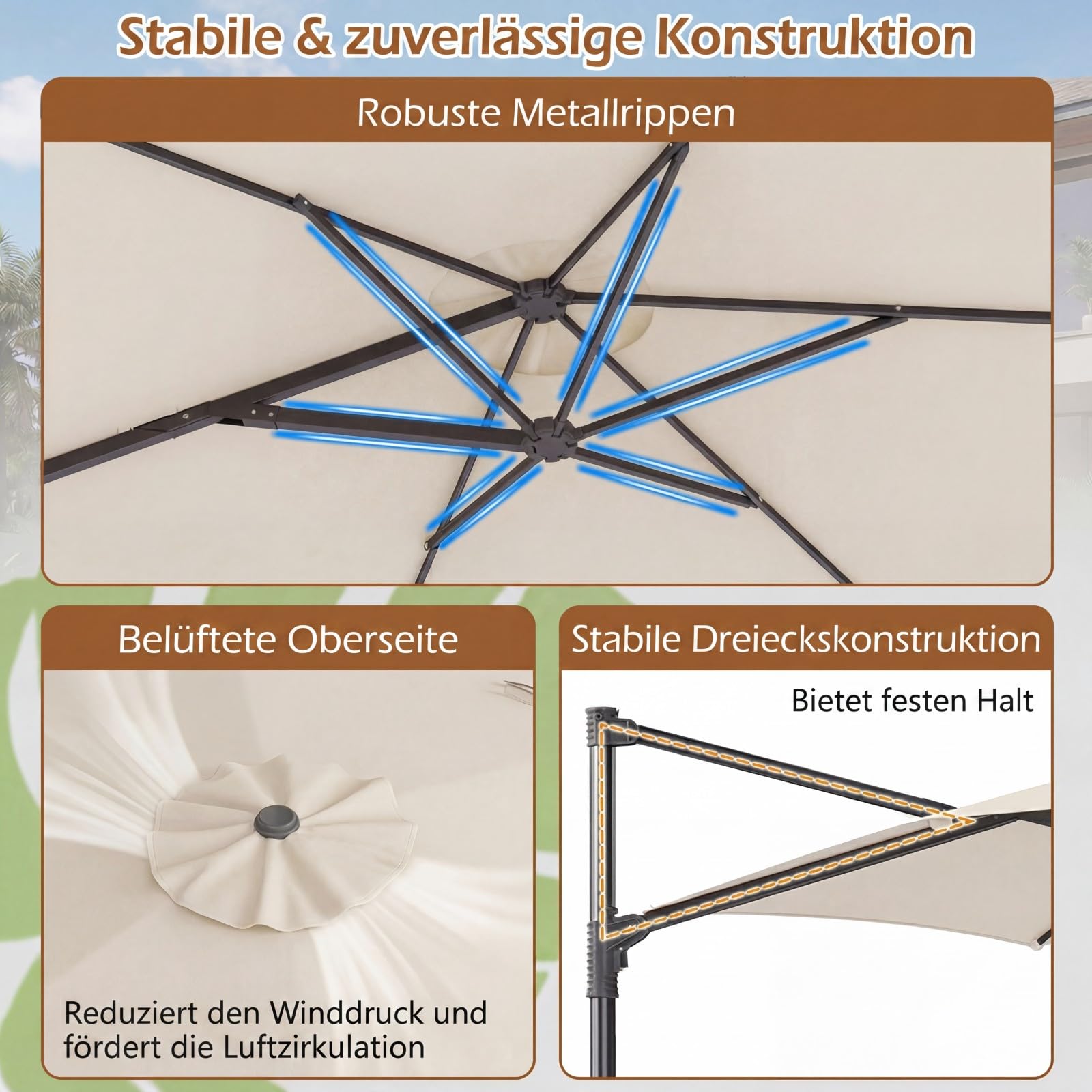 COSTWAY Parasol przeciwsłoneczny, 300 x 300 cm, z korbą, obracany o 360°, bezstopniowo regulowany kąt nachylenia, duży parasol ogrodowy, parasol tarasowy, do ogrodu, na taras