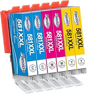 Paeolos 581 581XXL Ink Cartridges Cyan Magenta Yellow for Canon 581 Ink Cartridges for Canon Pixma TS705 TS8350 TS6350 TS6250 TS8250 TS8150 TS9150 TS8151 TS9155 TS8152 TS8251 TS8252,CMY,6-Pack