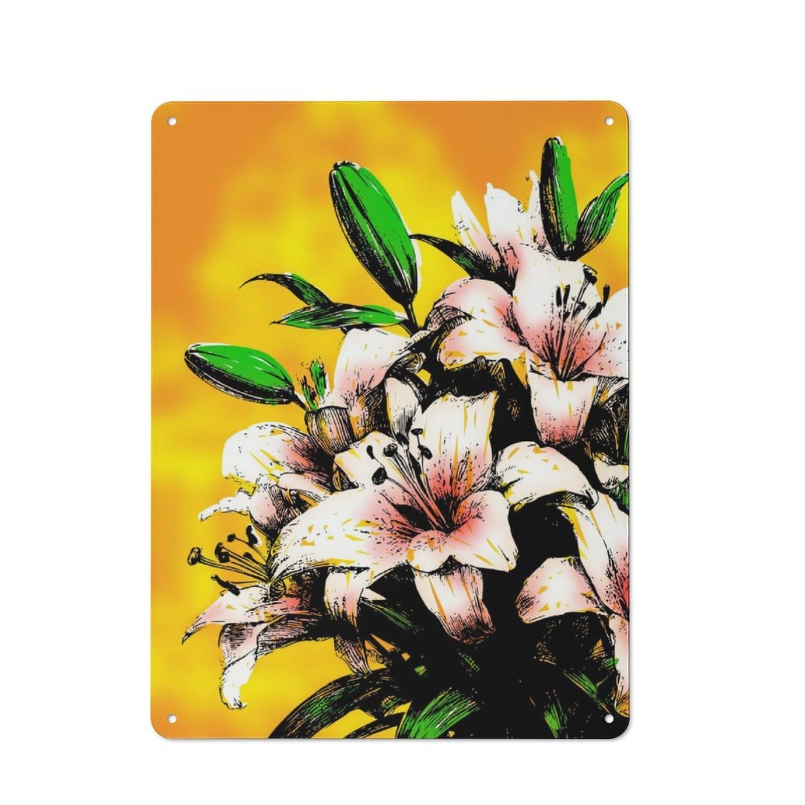 Junmoney Lily Pink Flower Lilies Rustic Metal Sign 40X30cm Featuring For Hallway Wall, For Collectors Decorating Hallways And Entrance Areas