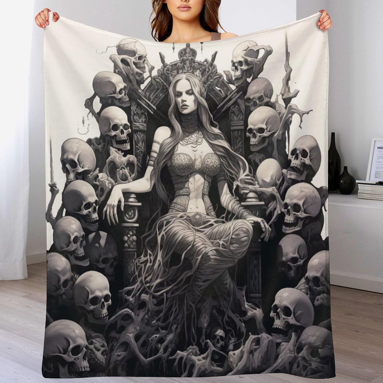Couverture Polaire Crâne Flannel Épaisse Chaude Douce Lit Canapé 150x200cm