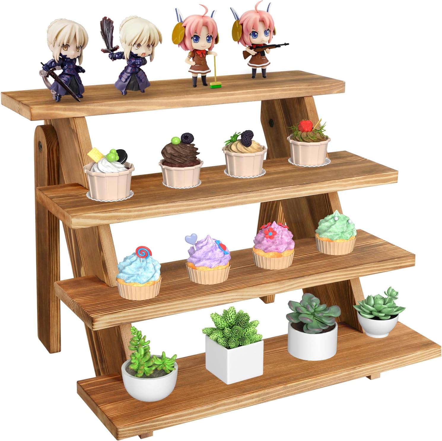 wooden cupcake stand - 4 tier cupcake display stand, rustic tiered display stand, tool free installation cupcake stand for baby shower decorations birthday party supplies(pine wood)