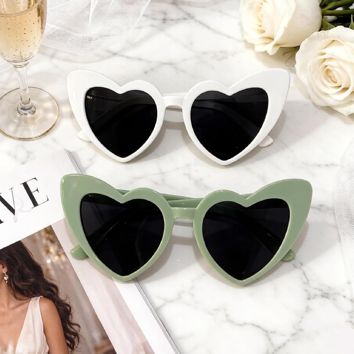 Bridesmaid 10 Pack Heart Shaped Bachelorette Sunglasses, Bride Sunglasses for Wedding Bridal Party Favors