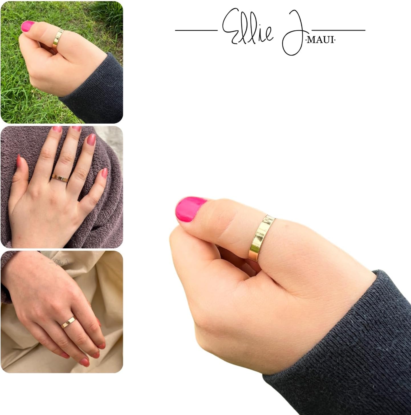 3mm Wide Gold Thumb Ring for Women - Stacking Band Size 10 14k Gold Filled - Each and Every Ring is Hand Hammered - Stamped Inside 14k/20 GF