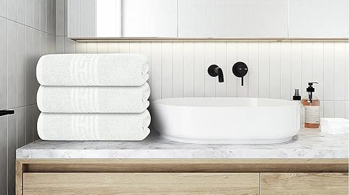 Miniatura 6 de STF Paquete de 6 toallas de baño blancas de hotel a granel de 24 x 48 pulgadas, 100% algodón, económicas y económicas para usos comerciales,