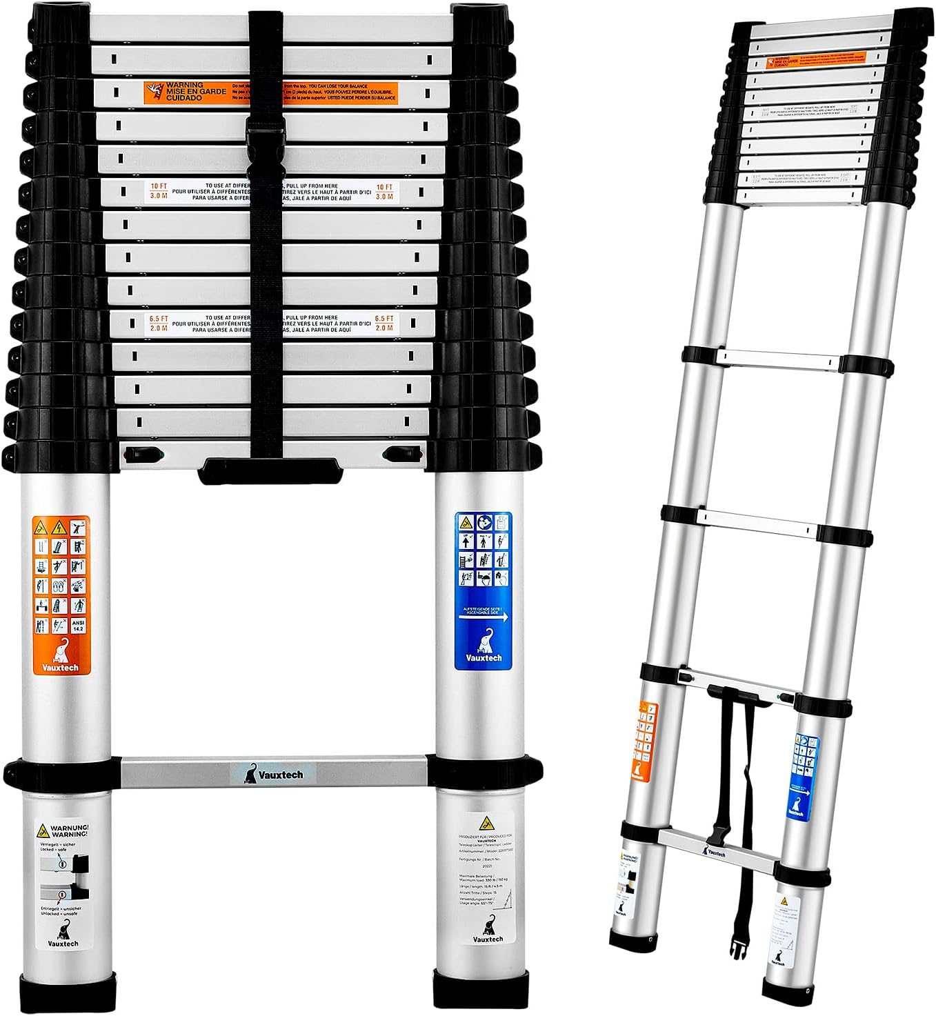 Telescoping Ladder 15FT Aluminum: Telescopic Extension Ladder One Button Retraction Collapsible Ladder Portable Compact Folding Lightweight Ladders for Home RV Camping Attic 330 Lb Capacity