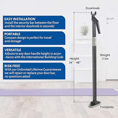 Miniatura 3 de Barra de bloqueo de puerta de seguridad súper resistente Dispositivo de tope de puerta totalmente ajustable para defensa en el hogar para uso
