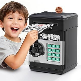 Electronic Piggy Bank for Kids Ages 5-12, Password Lock ATM Safe Bank with Auto Bill Roller, Educational Money Toy, Cash Coin Savings Box for Birthday Gifts Boys & Girls 5 6 7 8 9 10