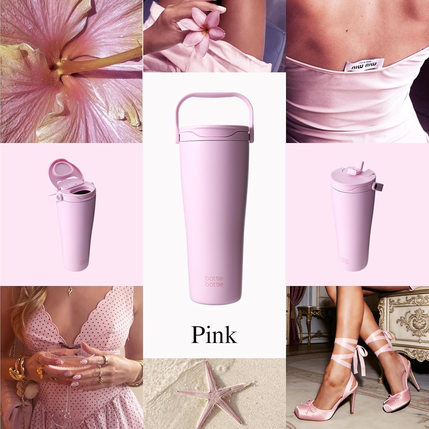 BOTTLE BOTTLE Insulated Tumbler with Handle & Straw Lid, 30oz Stainless Steel Leak-Proof Water Bottle for Hot & Cold Drinks, Add Ice Without Unscrewing, BPA-Free for Travel, Sports, Office(Pink) - Image 5