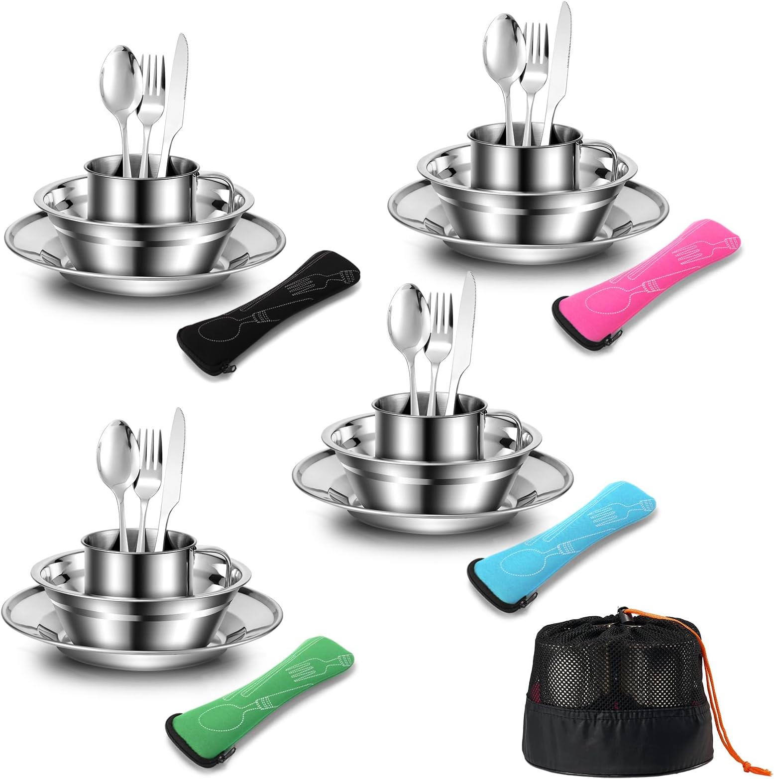 Odoland 29pcs Stainless Steel Utensils Camping Mess Kits for 4 Person
