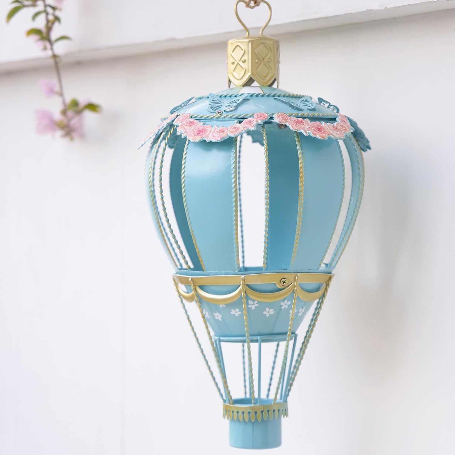 Vintage Metal Hot Air Balloon 17in Rustic Large Hanging Ornaments Christmas Tree Decorations for Home Outdoor&Indoor Party Table Centerpiece Mantel Shelf Wedding Spring Display Gift (Pink)