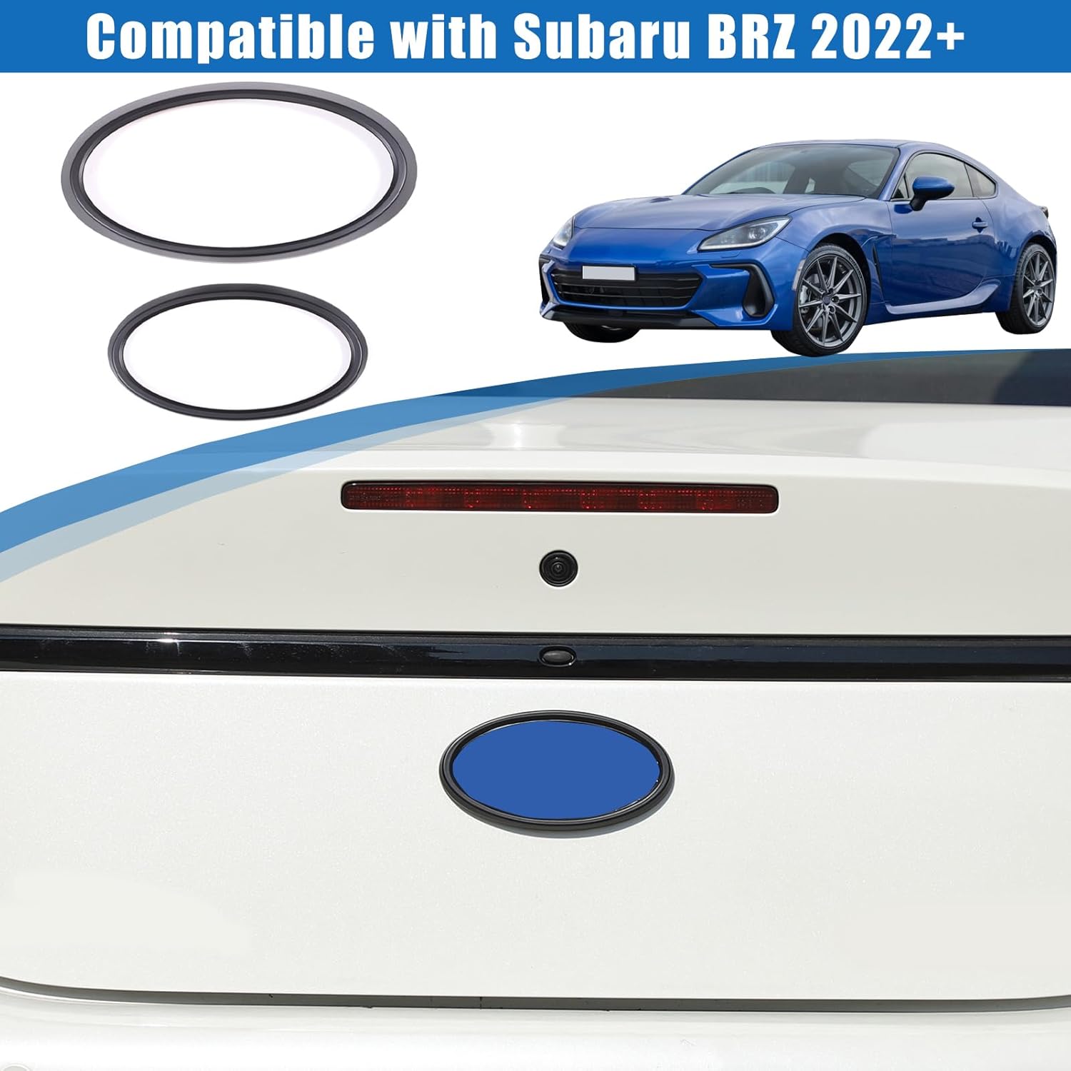 Front Rear Logo Emblems Trim Ring Cover Compatible with Subaru BRZ 2022-2025 Car Logo Trim Cover Ring ，Front Grille Rear Tailgate Emblem Surrounding Ring Decoration (Matte Black (Front + Rear))