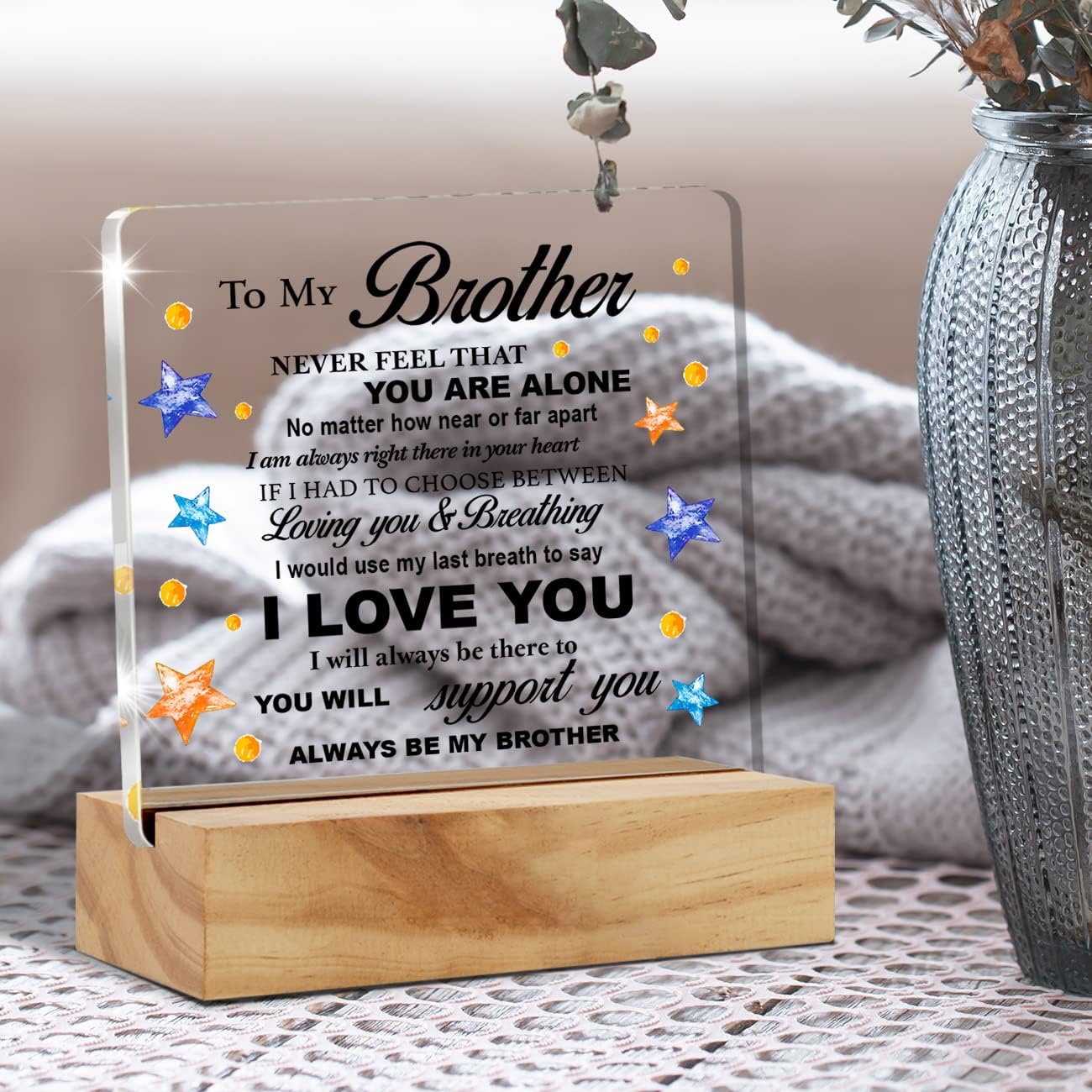 Bifez Brother Decorative Signage, Acrylic Desk Plaque with Wood Stand, 4x4 inches, Meaningful Gift for Home & Office image 5