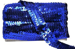 Mandala Crafts 1 Inch Blue Elastic Sequin Trim, 10 Yards